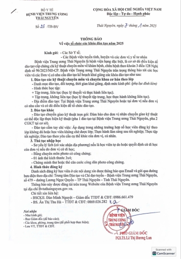 thong bao ve viec to chuc cac khoa dao tao nam 2025